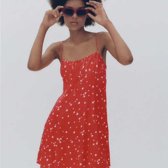 Zara SATIN EFFECT STAR DRESS  size XL - Picture 2 of 11